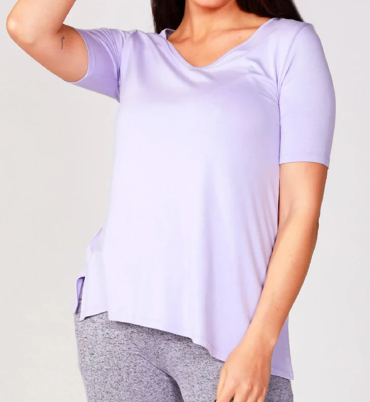 Women's Elegant Outfit Short Sleeve V-Neck T Shirt In Lilac