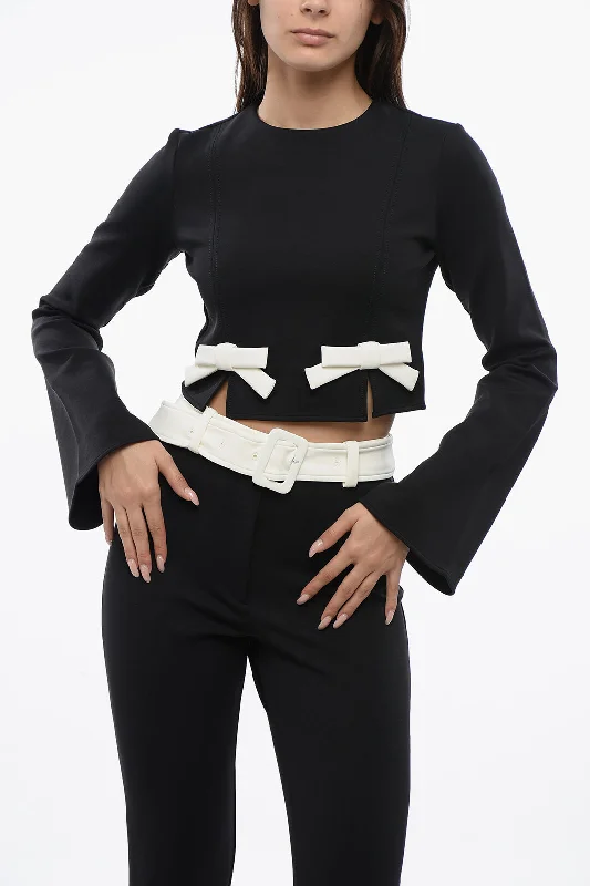 Elegant Women's Fashion Viktor & Rolf Long Sleeved Cropped Top With Bow Details