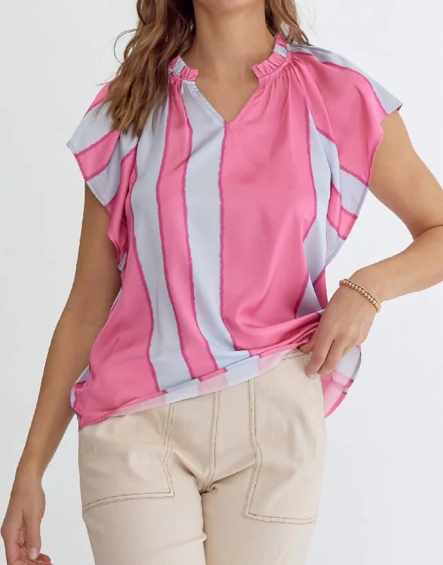 Casual Outfit For Women Pintuck Short Sleeve Top In Pink