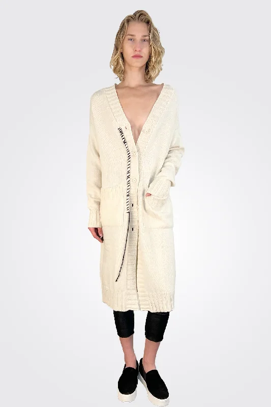 Chic And Comfortable Long Boxy Cardigan - Natural