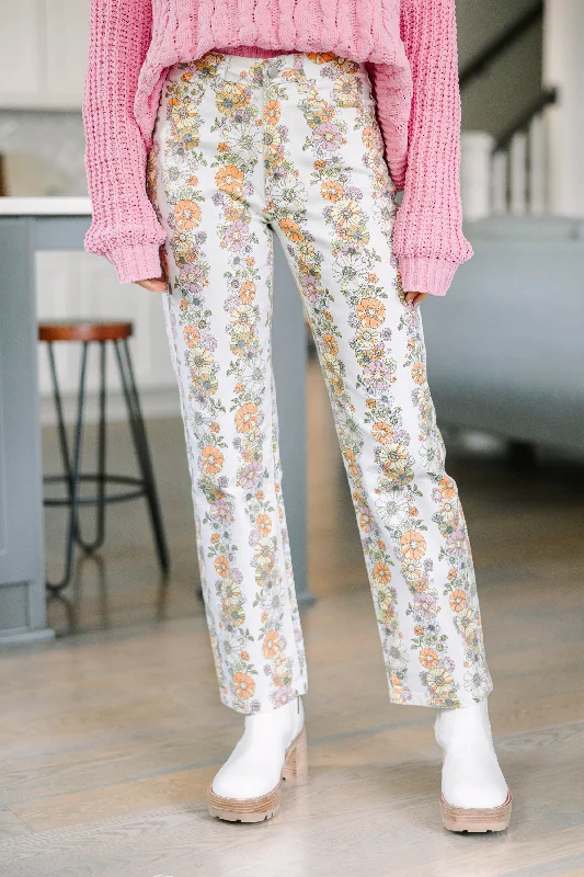 Modern Casual Clothing What You Know Ivory White Floral Pants