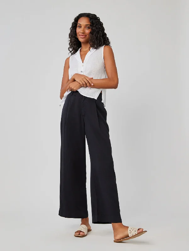 Relaxed Style Marina Pleated Wide Leg Ankle Pant - Black