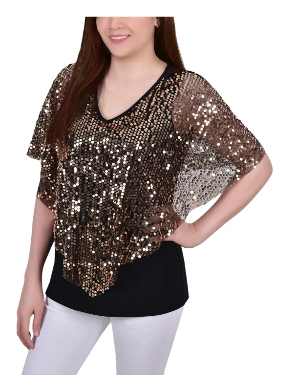 Women Clothes Petites Womens Sequined Poncho Pullover Top