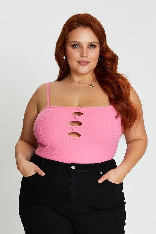 Laid-Back Elegance Pink Sleeveless Mini Keyhole Detail Bodysuit