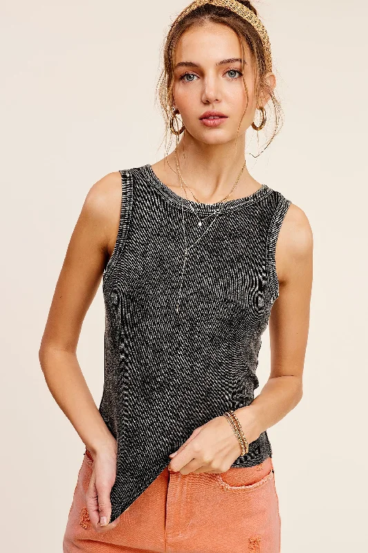 Big Sale Event Black Mineral Washed Back Patch Detail Tank Top