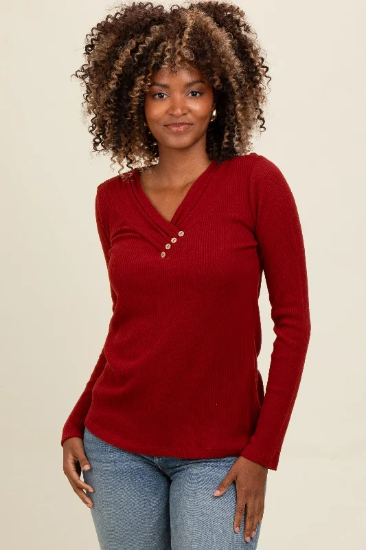 Stylish Women's Outerwear Apparel Rust V-Neck Long Sleeve Top