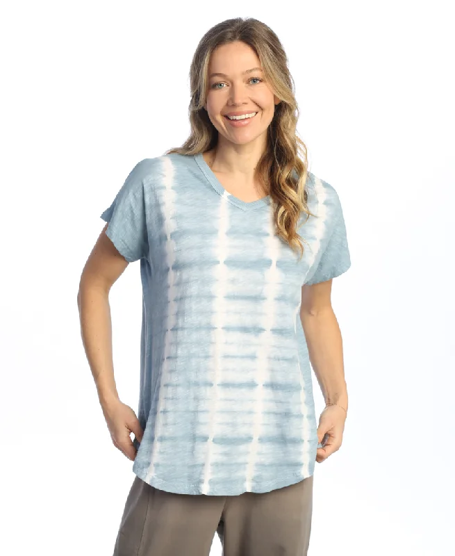 Vintage-Inspired Women's Apparel “Linear" Tie-Dye Print Short Sleeve Top - M91-2010