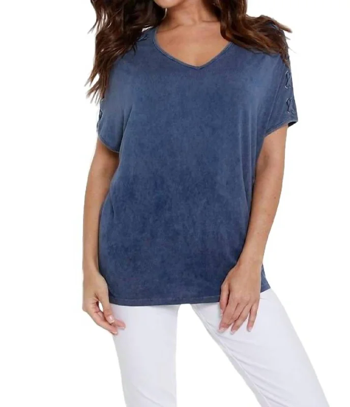 Imeless Style Braided Short Sleeve Tunic In Denim