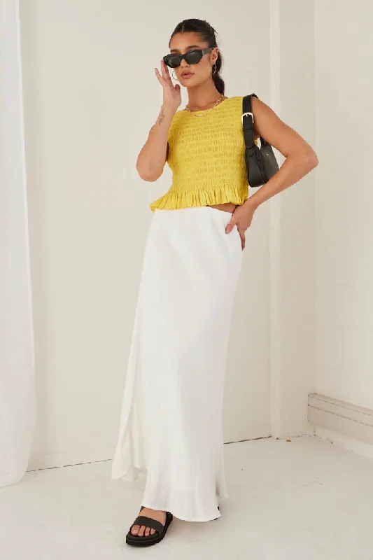 Business Casual Outfits Assertive Sunshine Yellow Shirred Poplin Sleeveless Shell Top