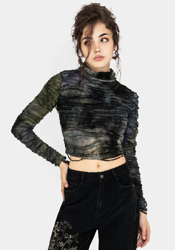 Women's Stylish Professional Garments Chlorella Distressed Long Sleeve Top