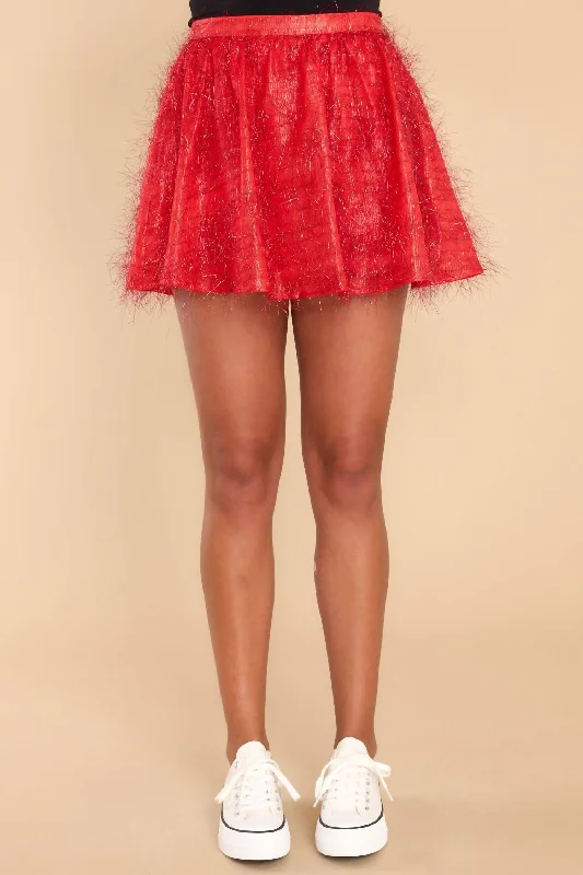 Rocker Chic Fashion Tinsel Skort In Red