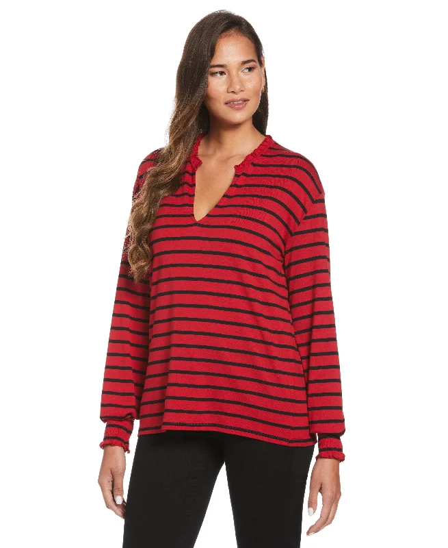 Clothing Brands Split V Neck Striped Blouse