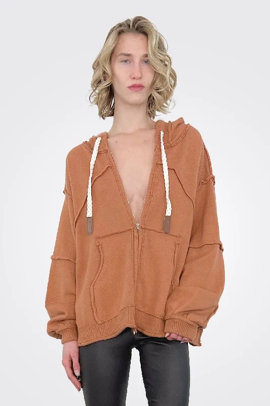 Women's Elegant Outfit Zip Up Hoodie - Cinnamon