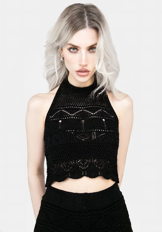 Latest Fashion Hooked Pointelle Halter Crop Top