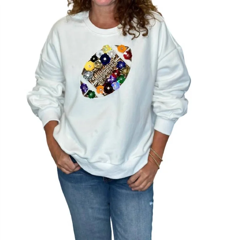 Outlet Clothing Rainbow Floral Football Sweatshirt In White