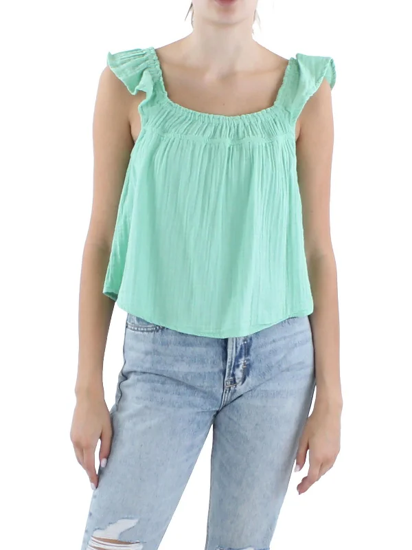 Online Impressions Boutique Juniors Womens Cotton Ruffle Strap Pullover Top